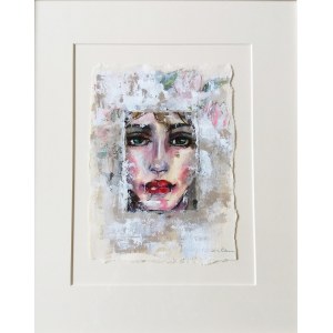 Karina Góra, Dziewczyna w magnoliach, 2020r., akryl na papierze, 49 x 41 cm w oprawie, sygn.p.d Karina Góra