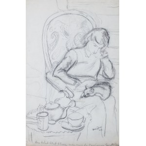 Henryk Hayden (1883 Warszawa - 1970 Paryż), Kobieta z kotem na kolanach, 1946 r.