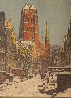 Arthur Bendrat (1872 Gdańsk - 1914 Coswig koło Drezna), Widok na Kościół Mariacki, 1906 r.