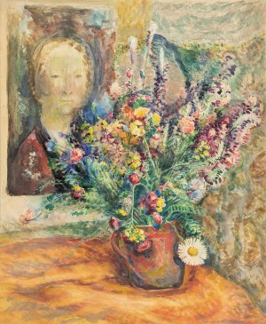 Srzednicki Konrad (1894-1993), Martwa natura z kwiatami i portretem, lata 40.