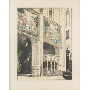 Wyczółkowski Leon (1852-1936), Wnętrze Katedry na Wawelu z Arrasami I, 1921