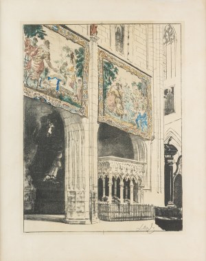 Wyczółkowski Leon (1852-1936), Wnętrze Katedry na Wawelu z Arrasami I, 1921