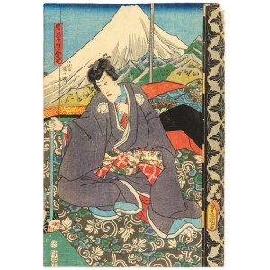 Utagawa Kunisada Ii (1823-1880), Aktor teatru kabuki na tle góry Fuji, 1852