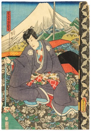 Utagawa Kunisada Ii (1823-1880), Aktor teatru kabuki na tle góry Fuji, 1852