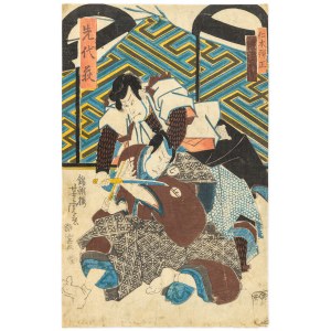 Utagawa Yoshitora (Aktywny 1850-1880), Teatr kabuki. Walka samurajów, 1855