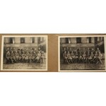 Żołnierze – komplet dwóch fotografii – grupa na dziedzińcu w mundurach, Na drugim zdjęciu: w płaszczach, Jakób Purec, Sanok