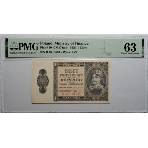 1 złoty 1938 - seria IL - PMG 63
