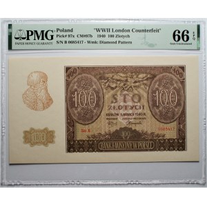 100 złotych 1940 - seria B - falsyfikat ZWZ - PMG 66 EPQ