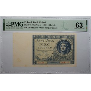 5 złotych 1930 - seria DB - PMG 63