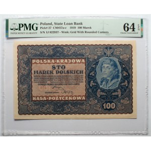 100 marek 1919 - I Serja J - PMG 64 EPQ - NAJRZADSZA ODMIANA