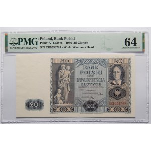 20 złotych 1936 - seria CK - PMG 64