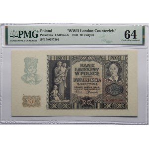 20 złotych 1940 - seria N - London Counterfeit - PMG 64