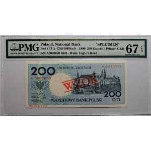 200 złotych 1990 - A - WZÓR / SPECIMEN - PMG 67 EPQ