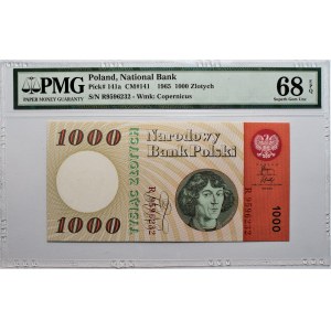 1000 złotych 1965 - seria R - PMG 68 EPQ - max nota