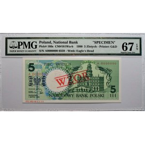 5 złotych 1990 - A - WZÓR / SPECIMEN - PMG 67 EPQ