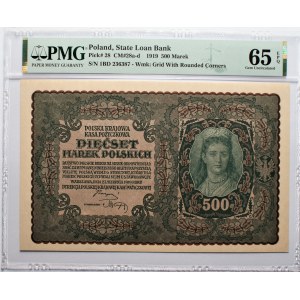 500 marek polskich 1919 - I Serja BD - PMG 65 EPQ