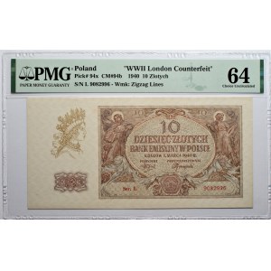 10 złotych 1940 - seria L. - WWII London Counterfeit - PMG 64