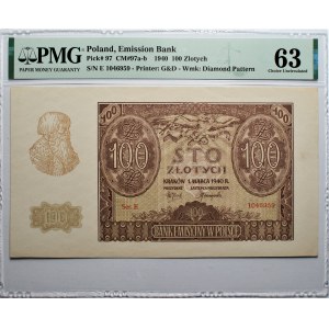 100 złotych 1940 - seria E - PMG 63