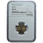 II RP - 5 groszy 1923 - mosiądz - NGC MS 64