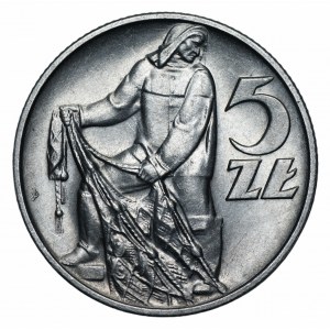 PRL - 5 złotych 1958 Rybak - WĄSKA ósemka