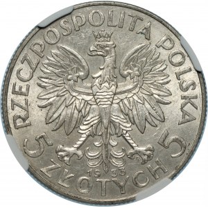 II RP - 5 złotych 1933 - Głowa kobiety - NGC AU58