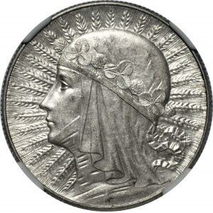 II RP - 5 złotych 1934 - Głowa kobiety - NGC AU58