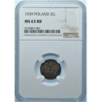 II RP - 2 grosze 1939 - NGC MS 63RB