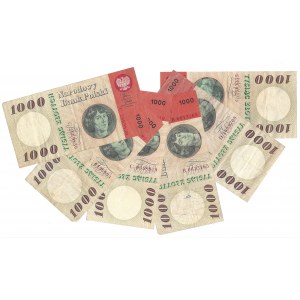 Zestaw 6 banknotów - 1000 złotych 1965 - serie B, C, D