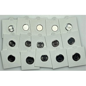 PRL - 15 sztuk menniczych monet aluminiowych od 1 grosza do 20 groszy (1949-1978) mennicze