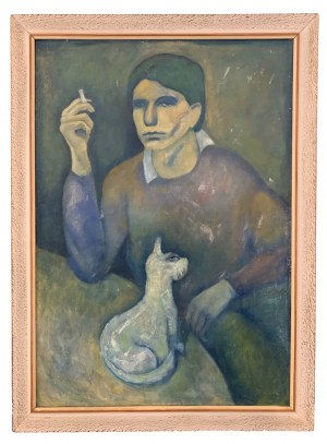 Roman Zakrzewski (1955 - 2014), Portret własny artysty z kotem