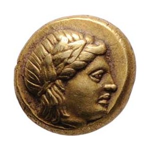 Lesbos, Mytilene, 450 - 330 př.Kr., Elektronová hekta (1/6 Statéru), hlava Apolóna/ hlava