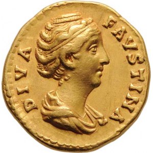 Řím, Faustina starší, manželka Antonina Pia, Aureus, Rv:AETERNITAS., Fortuna držící globus