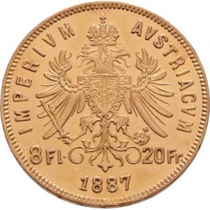 František Josef I., 1848 - 1916, 8 Zlatník 1887, 6.416g, nep.hr., nep.rysky, pěkná