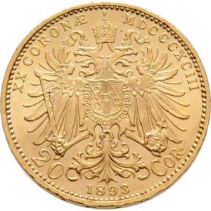 František Josef I., 1848 - 1916, 20 Koruna 1893, 6.765g, nep.hr., nep.rysky, pěkná