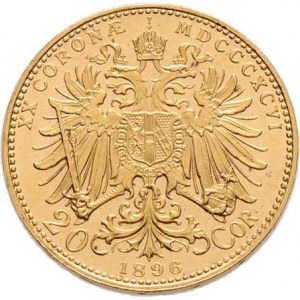 František Josef I., 1848 - 1916, 20 Koruna 1896, 6.774g, nep.hr., nep.rysky, pěkná