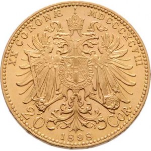 František Josef I., 1848 - 1916, 20 Koruna 1898, 6.771g, dr.hr., nep.rysky, pěkná