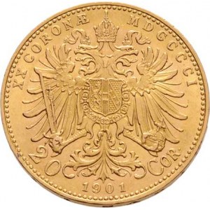 František Josef I., 1848 - 1916, 20 Koruna 1901 (pouze 49.000 ks), 6.778g, nep.hr.,
