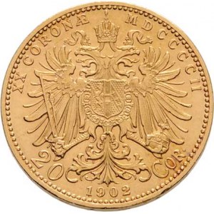 František Josef I., 1848 - 1916, 20 Koruna 1902, 6.760g, nep.hr., nep.rysky, pěkná