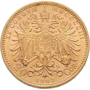 František Josef I., 1848 - 1916, 20 Koruna 1903, 6.780g, nep.hr., nep.rysky, skvrnky,