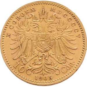 František Josef I., 1848 - 1916, 10 Koruna 1905, 3.376g, dr.hr., nep.rysky, pěkná