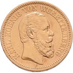 Německo - Württemberg, Karl I., 1864  - 1891, 20 Marka 1872 F, KM.622 (Au900), 7.934g, nep.hr