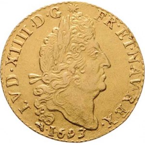 Francie, Ludvík XIV., 1643 - 1715, Luisdor 1693 D, Lyon, KM.302.6, 5.924g, nep.nedor.,