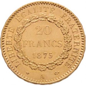 Francie - III. republika, 1871 - 1940, 20 Frank 1875 A, Paříž, KM.825 (Au900), 6.461g,