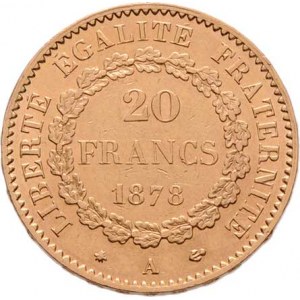 Francie - III. republika, 1871 - 1940, 20 Frank 1878 A, Paříž, KM.825 (Au900), 6.442g,