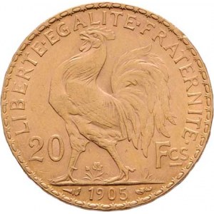 Francie - III. republika, 1871 - 1940, 20 Frank 1905, Paříž, KM.847 (Au900), 6.435g,