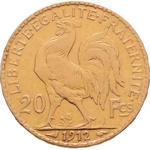 Francie - III. republika, 1871 - 1940, 20 Frank 1912, Paříž, KM.857 (Au900), 6.428g,