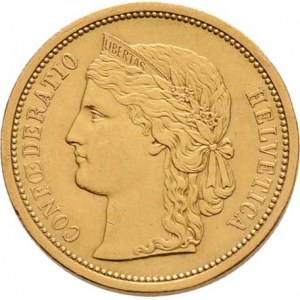 Švýcarsko, republika, 20 Frank 1883, KM.31.1 (Au900), 6.435g, nep.nedor.,