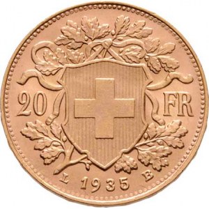 Švýcarsko, republika, 20 Frank 1935 L-B, Bern, KM.35.1 (Au900), 6.450g,