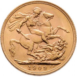 Velká Británie, Edward VII., 1901 - 1910, Libra 1909, Londýn, SCBC.3969, KM.805 (Au917),