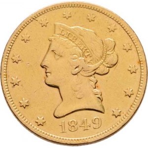 USA, 10 Dolar 1849 - hlava Liberty, KM.66.2 (Au900),